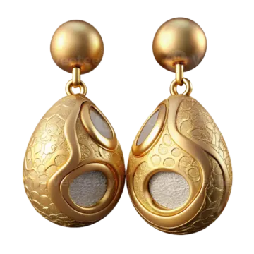 a pair of gold and white earrings