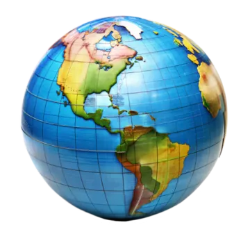 a blue and green globe on a white background