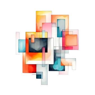 a white background with colorful squares and squares