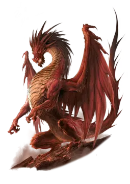 a red dragon sitting on top of a rock