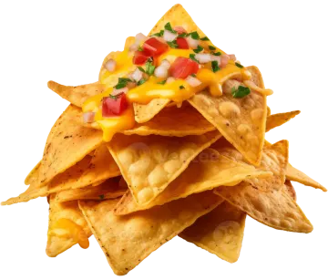 a pile of chips with cheese and tomatoes on top