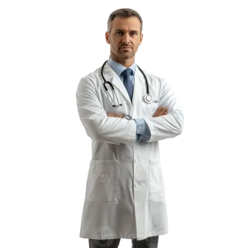 a male doctor standing with his arms crossed