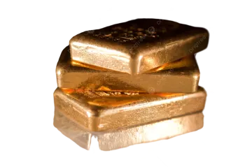 a stack of gold bars on a white background