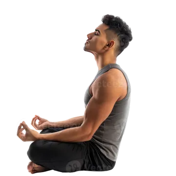a man sitting in the middle of a yoga pose