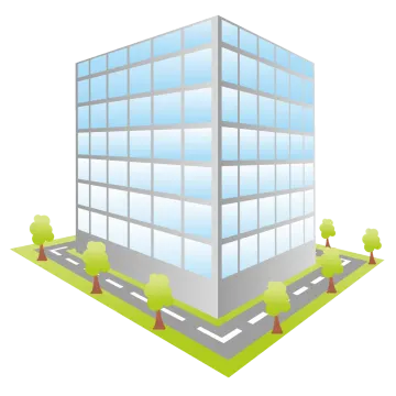 a building with trees and grass around it