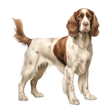 a brown and white dog standing on a white background