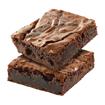 a stack of brownies with chocolate frosting on top
