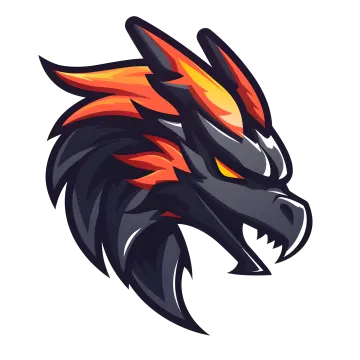 the head of a wolf with orange and black hair