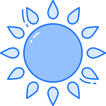 a blue sun with green leaves on it