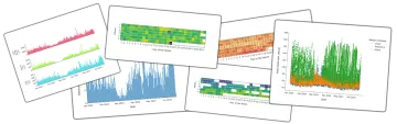a set of four different color coded data sheets