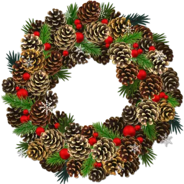 a christmas wreath with pine cones and red berries
