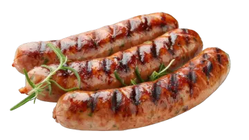 two sausages on a white background