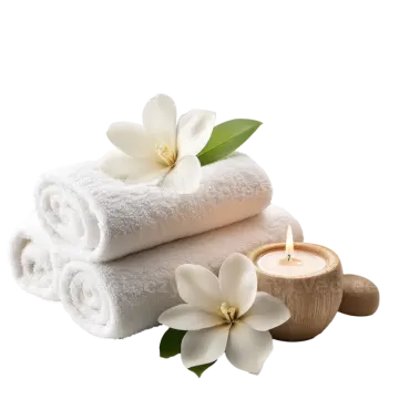 towels and candle on a white background