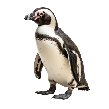 a black and white penguin standing on its hinds