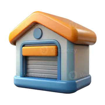 a blue and orange house on a white background