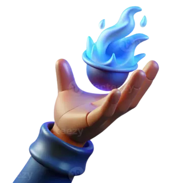 a hand with a blue flame on it
