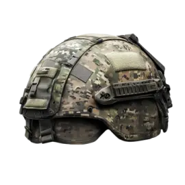 a helmet with a magazine attached to it