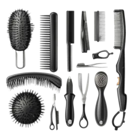 a set of hair brushes and combs