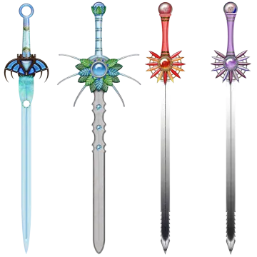 a set of four different types of swords