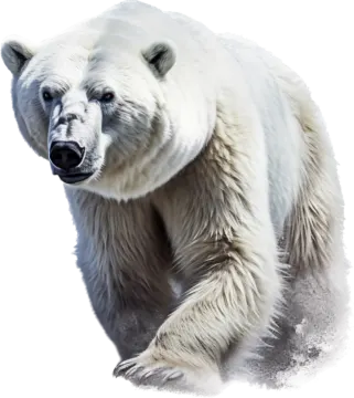 a polar bear is walking in the snow