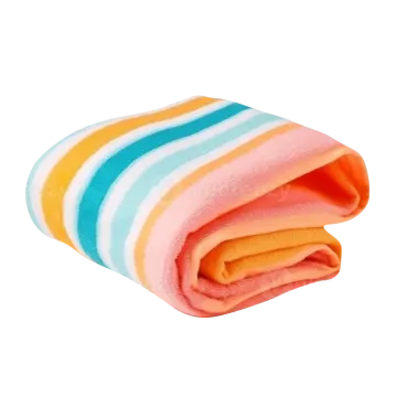 a colorful striped blanket on a white background