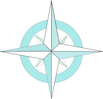 a blue and white compass on a white background