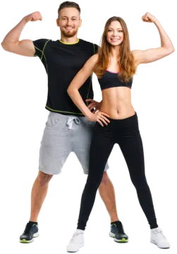 a man and woman posing for the camera