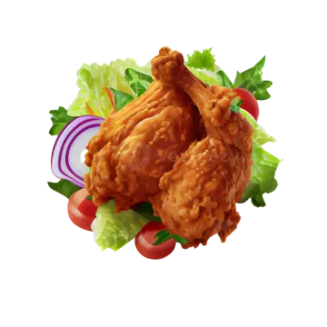 a plate with chicken and salad on it
