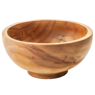 a wooden bowl on a white background