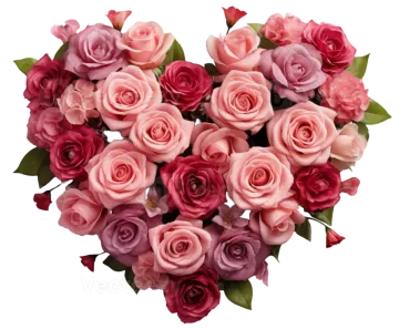 a heart shaped arrangement of pink and red roses