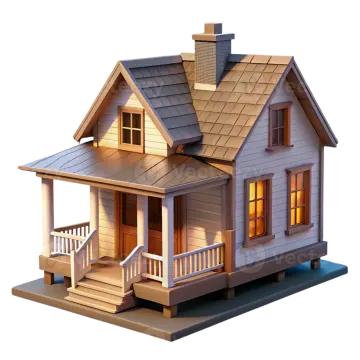 a small wooden house with a porch and stairs