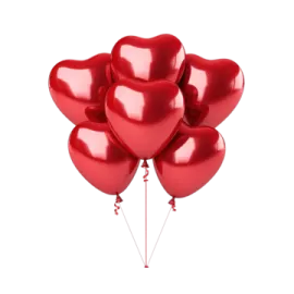 a bunch of red heart balloons