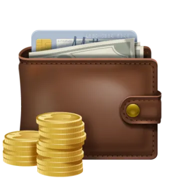 a brown leather wallet with coins and credit cards