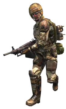 a soldier with a rifle in his hand
