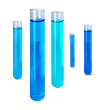 three test tubes filled with blue liquid
