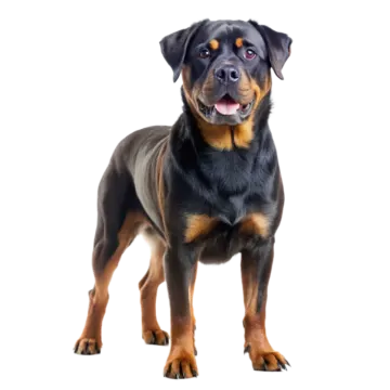 a black and brown dog standing on a white background