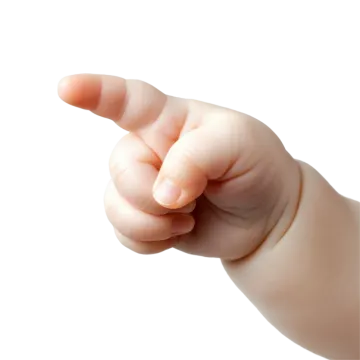 a baby's hand pointing at the camera
