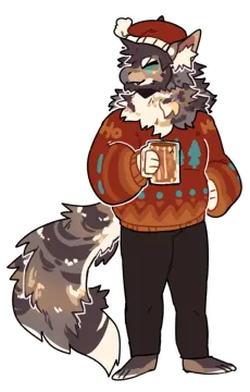 a drawing of a wolf with a cup in his hand