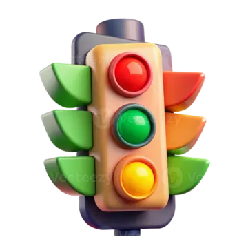 a traffic light with many colored balls around it