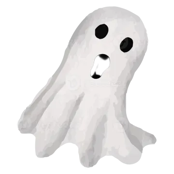 a white ghost with black eyes and a black nose