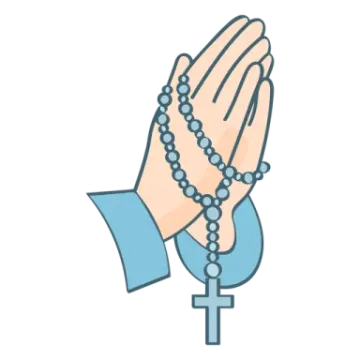 praying hands with rosary on white background