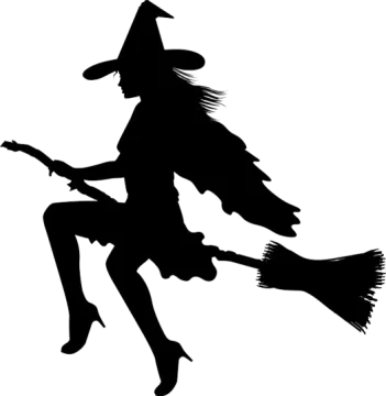 a silhouette of a witch flying on a broom