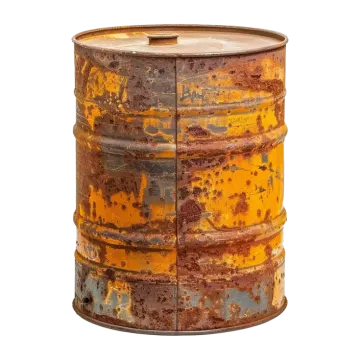 an old rusty metal barrel with rust paint on it