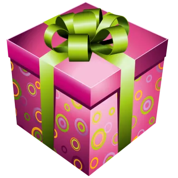a pink gift box with a green bow