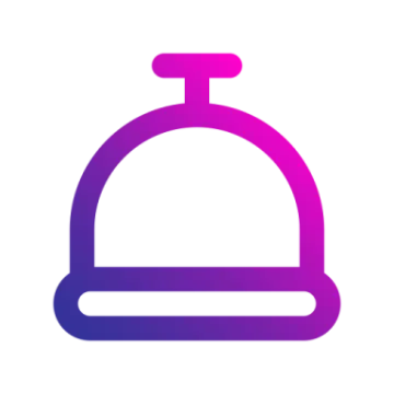 a purple and blue icon of a bell