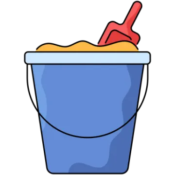 a bucket with a shovel in it