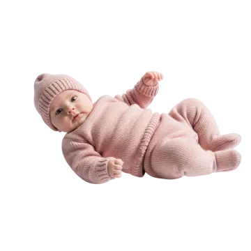 a baby doll wearing a pink sweater and hat