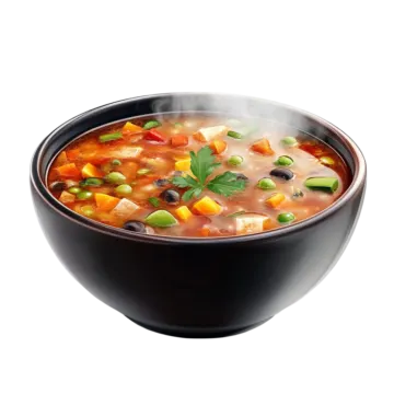 a bowl of soup with vegetables and meat