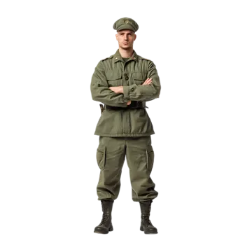 a man in military uniform standing with his arms crossed