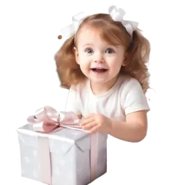 a little girl is holding a present box